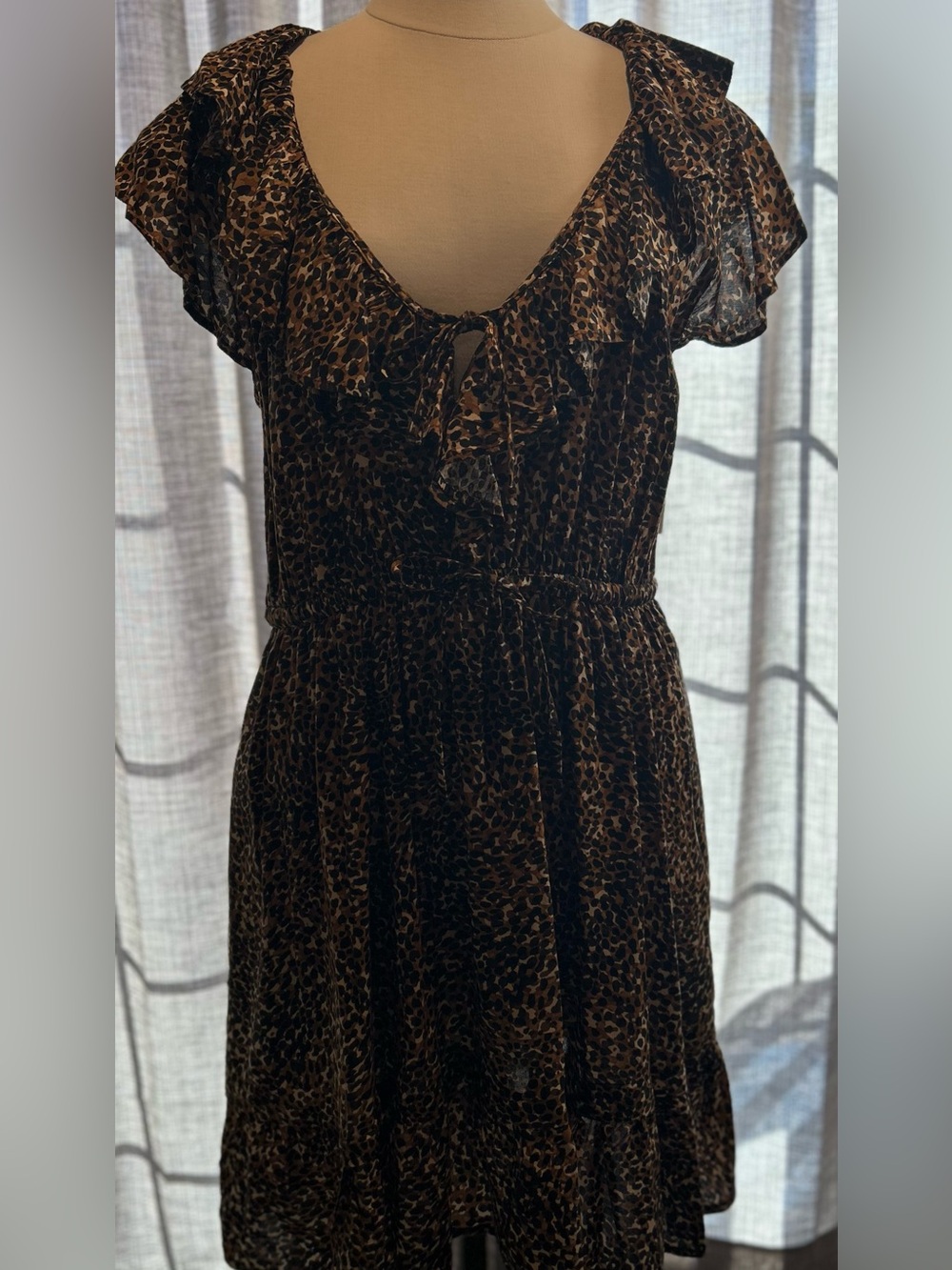 Old Navy Leopard Print Ruffle Midi Dress in Brown and Black